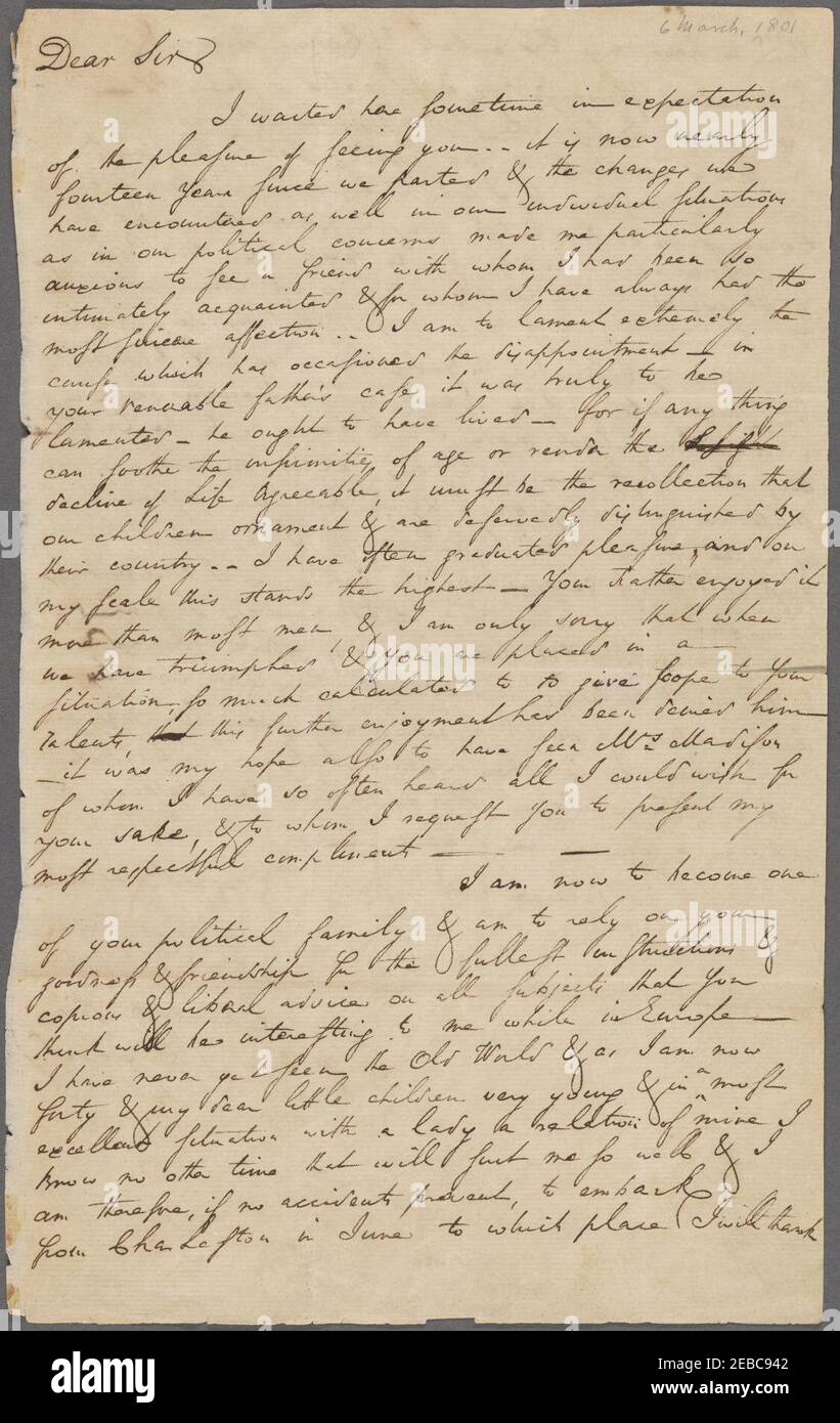 Lettre de Charles Pinckney Banque D'Images