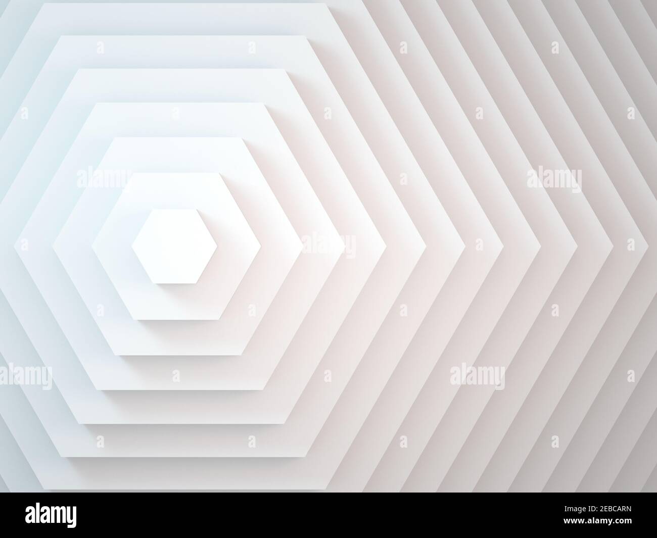 Arrière-plan CGI abstrait avec installation hexagonale blanche, vue avant. illustration du rendu 3d Banque D'Images