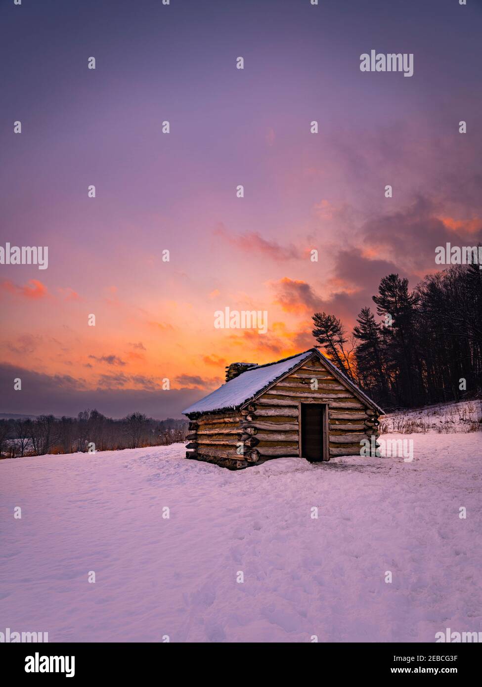 Chalet d'hiver à Snow, parc historique national de Valley Forge, Valley Forge Pennsylvania, USA Banque D'Images