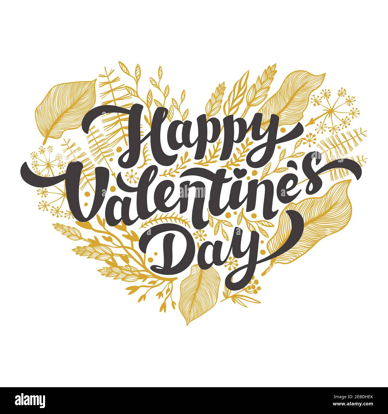 Carte de Saint-Valentin pour amour. Citation de la Saint-Valentin sur coeur doré sur fond blanc. Illustration vectorielle Illustration de Vecteur