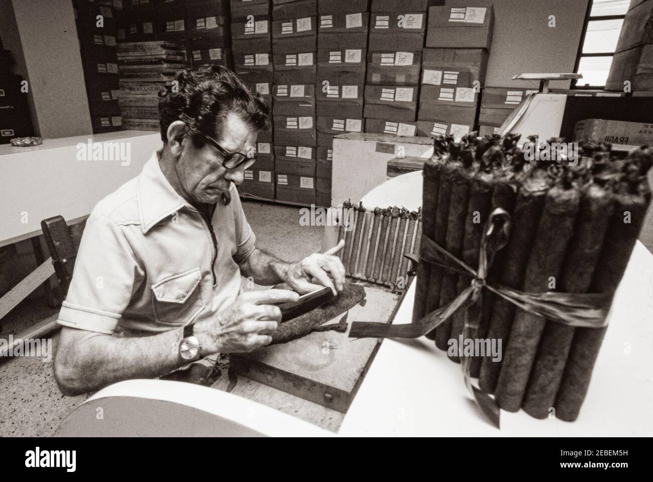 Ex Pat travailleurs cubains à la Padron Cigar Co. À Miami, Floride cigares roulés à la main fabriqués avec du tabac de semence nicaraguayen. 1979. Banque D'Images