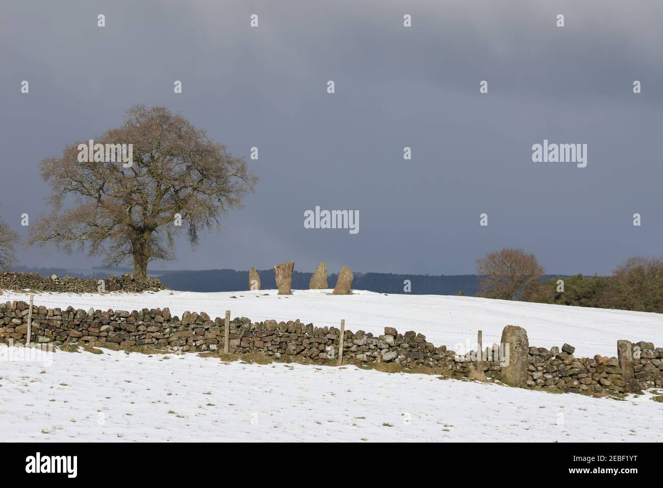 Neuf pierres Fermez des pierres sur pied à Harthill Moor dans le Derbyshire Peak District Banque D'Images