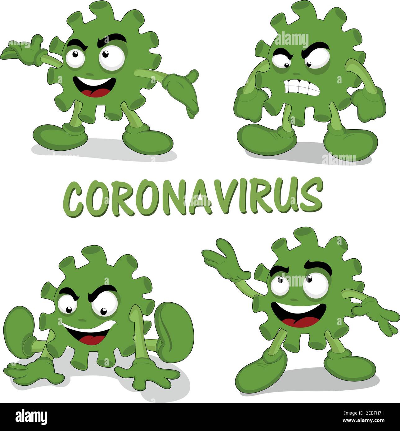 Illustration vectorielle du coronavirus du dessin animé dans différentes positions Illustration de Vecteur
