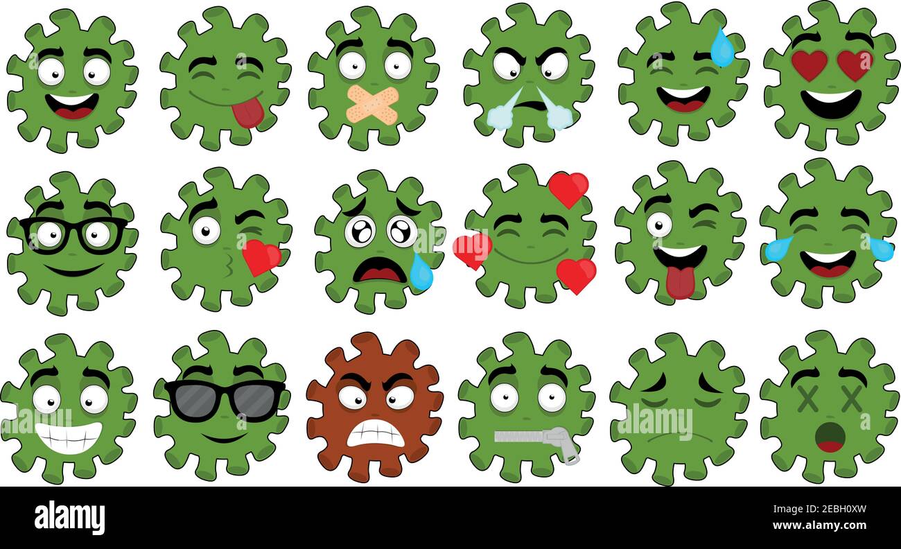 Illustration vectorielle de diverses expressions de la caricature du coronavirus Illustration de Vecteur
