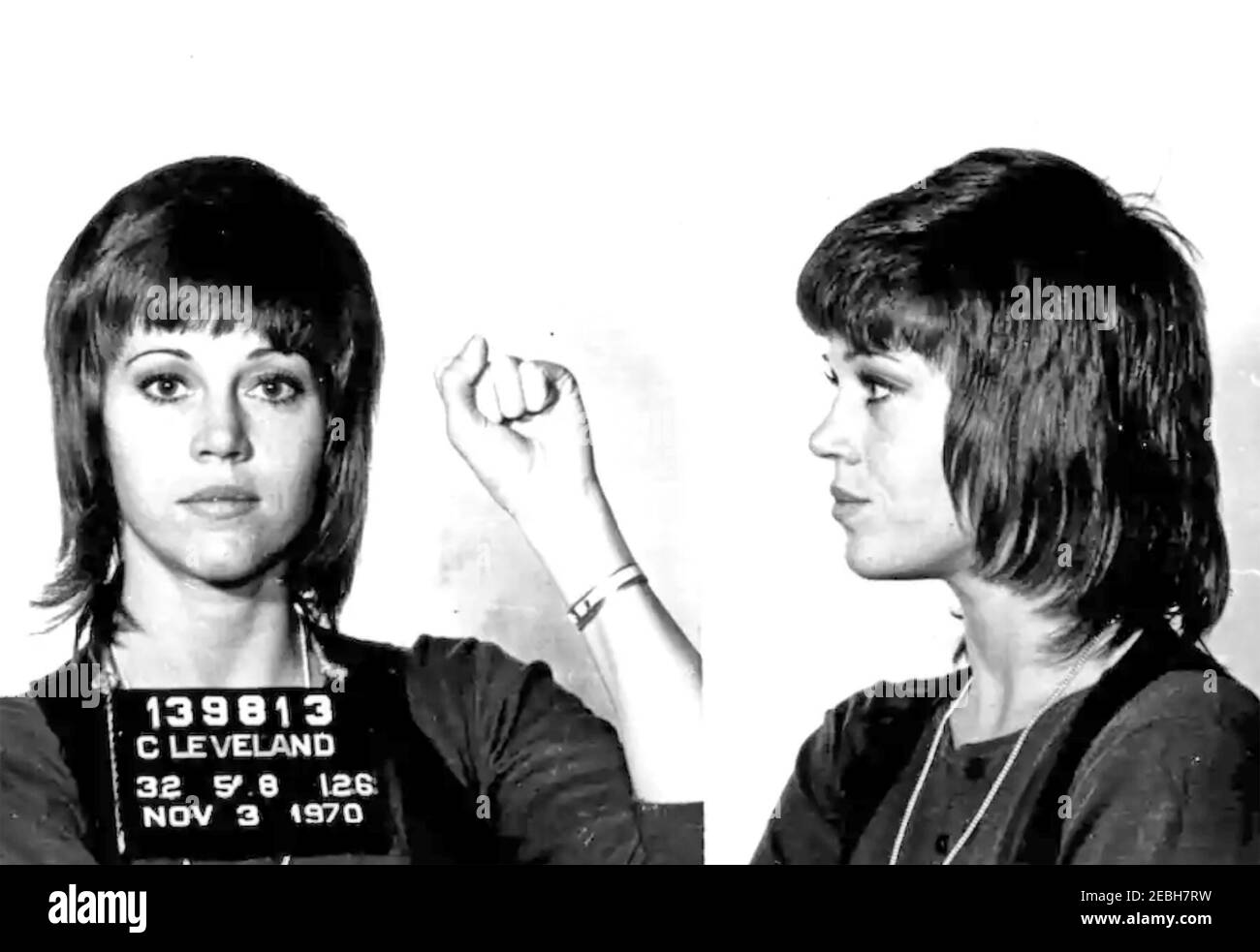 JANE FONDA actrice américaine dans une mogshot de police le 3 novembre 1970 après son arrestation sur de fausses accusations de trafic de drogue. Banque D'Images