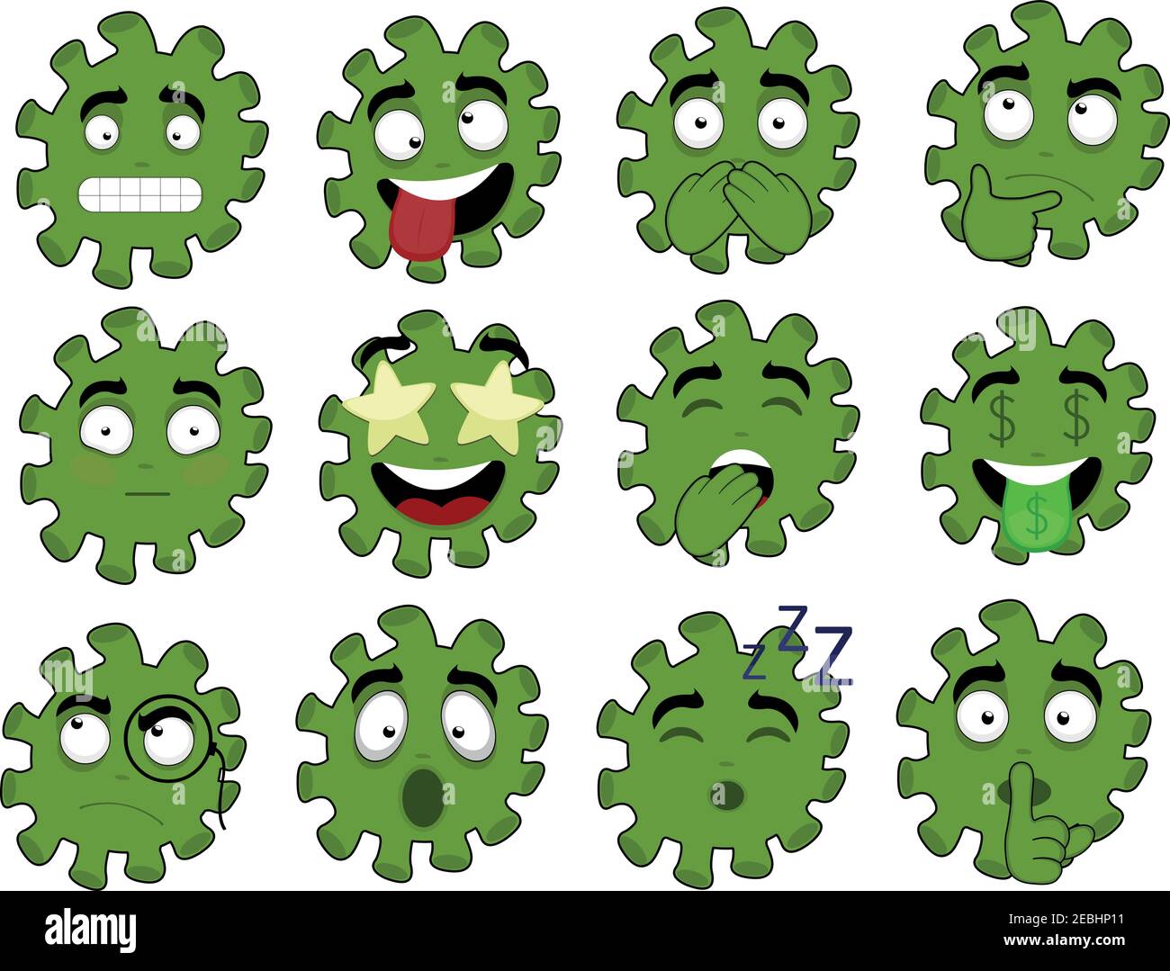 Illustration vectorielle de diverses expressions de la caricature du coronavirus Illustration de Vecteur