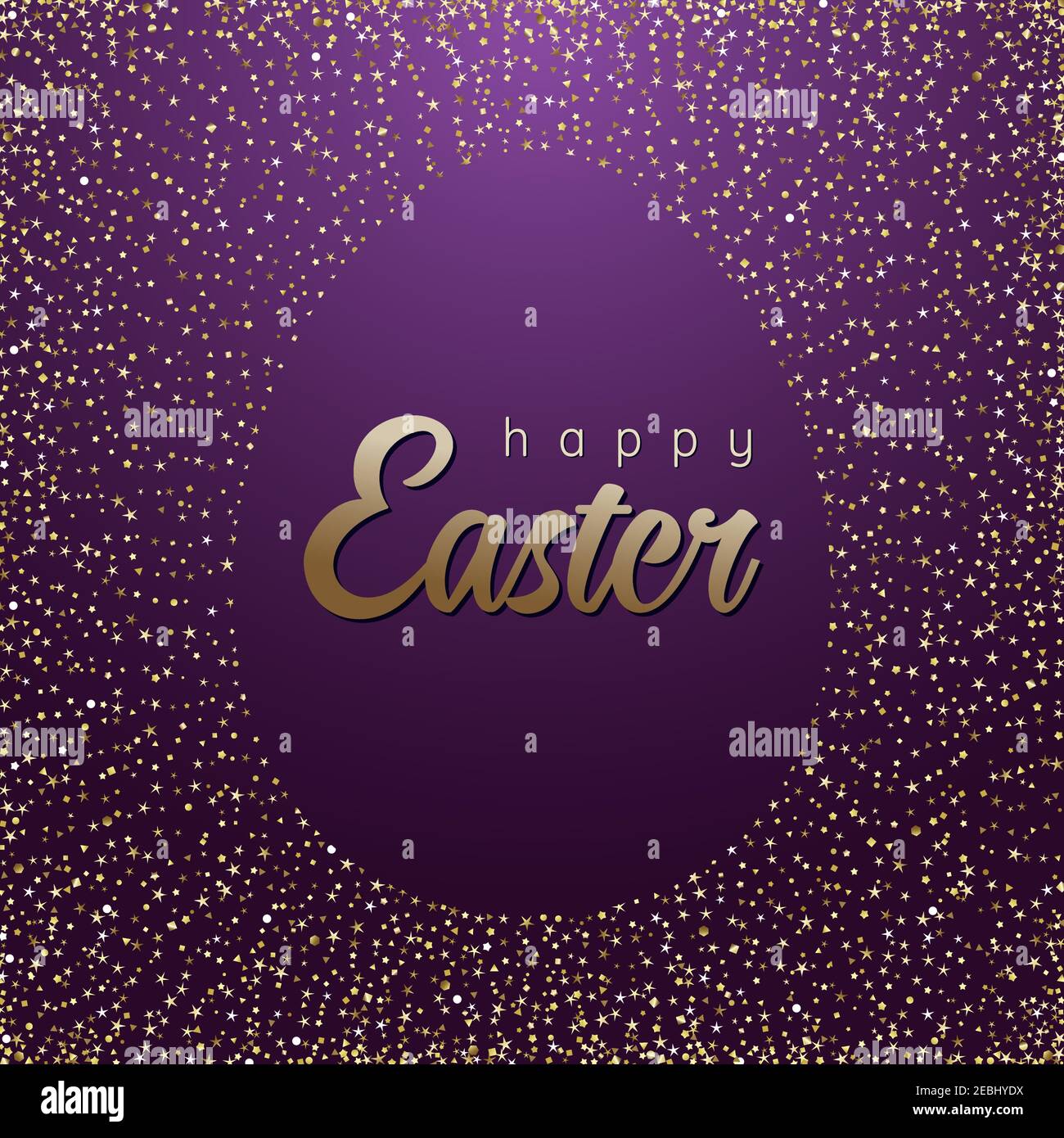 Joyeuses Pâques, il est ressuscité. Modèle de conception graphique abstrait isolé. Décoration scintillante. Idée d'oeufs de félicitations, fond violet. REL Illustration de Vecteur