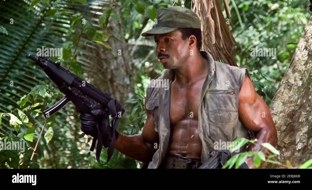 ÉTATS-UNIS. Carl Weathers dans une scène du (C)XXème siècle Fox film : Predator (1987). Parcelle terrain: Une équipe de commandos sur une mission dans une jungle d'Amérique centrale se trouvent chassés par un guerrier extraterrestre. REF: LMK110-J6918-11221 fourni par LMKMEDIA. Éditorial uniquement. Landmark Media n'est pas le propriétaire des droits d'auteur de ces images de films ou de télévision, mais fournit un service uniquement pour les médias reconnus. pictures@lmkmedia.com Banque D'Images