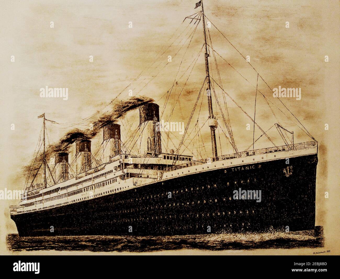 Stylo Titanic RMS et croquis à l'encre noire Banque D'Images
