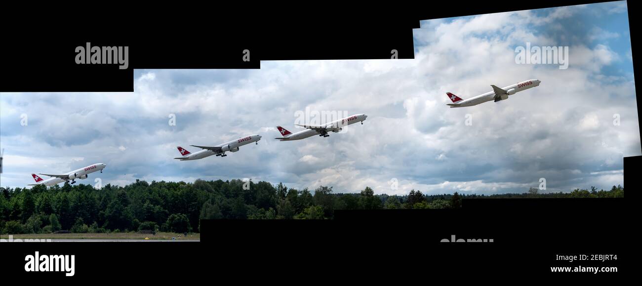 Images cousues d'un décollage à l'aéroport de Zurich Banque D'Images