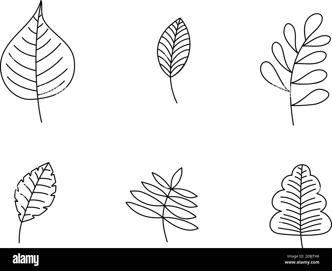 Ensemble d'icônes de lignes vectorielles Spring Leaf Outline. Doodle Spring concept minimaliste style Illustration pour la conception de livre pour enfants ou web. Élément du logo de l'arbre Illustration de Vecteur