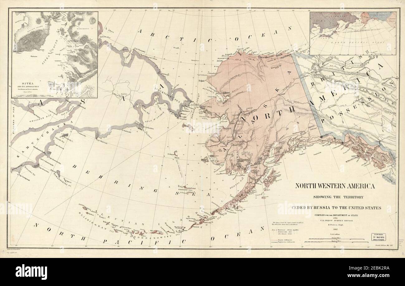 Amérique du Nord-Ouest montrant le territoire cédé par la Russie aux États-Unis. Banque D'Images