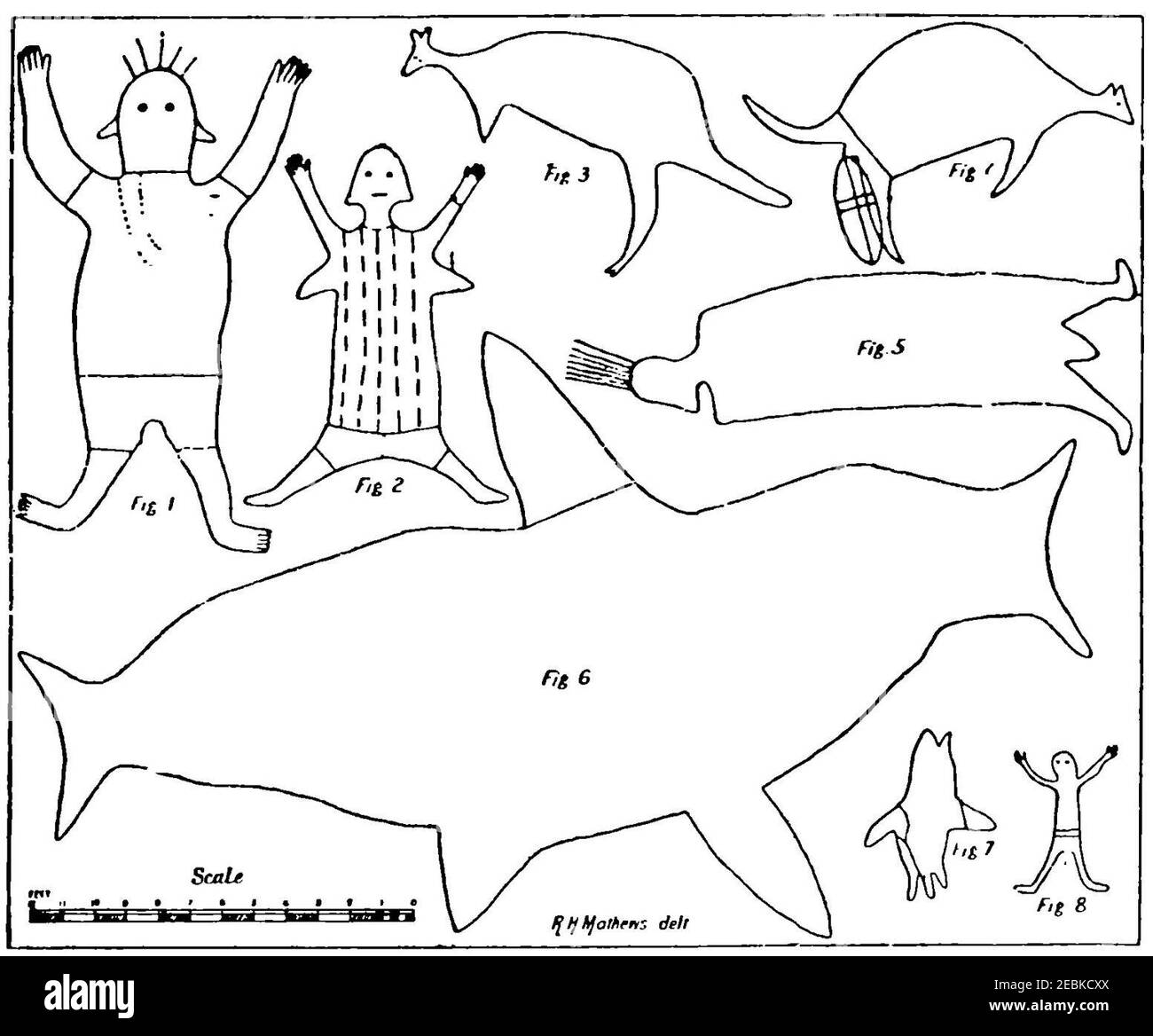 Notes sur les Aborigènes de Nouvelle-Galles du Sud - plaque 6 sculptures de roches aborigènes. Banque D'Images