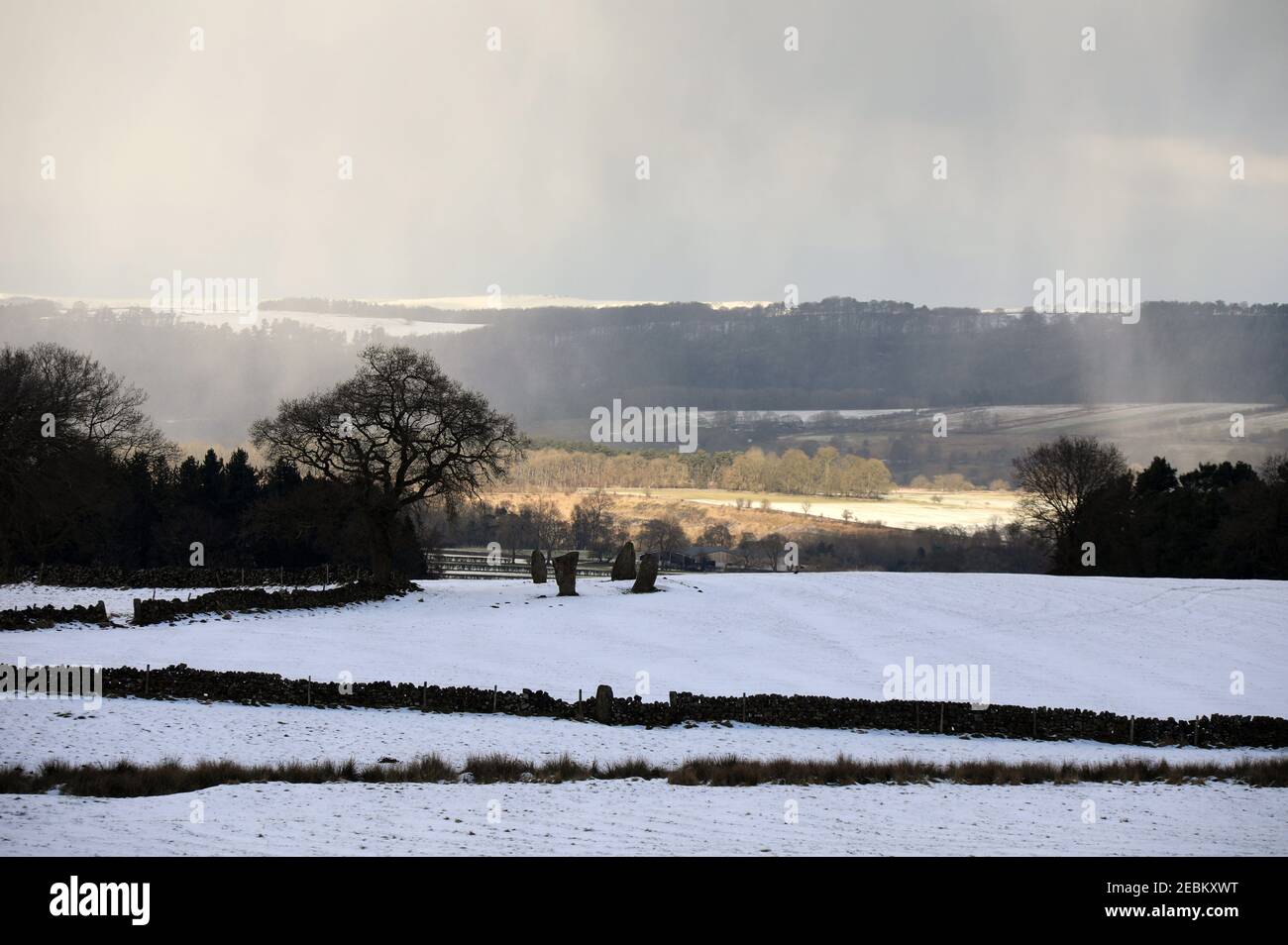 Neuf pierres Fermez des pierres sur pied à Harthill Moor dans le Derbyshire Peak District Banque D'Images