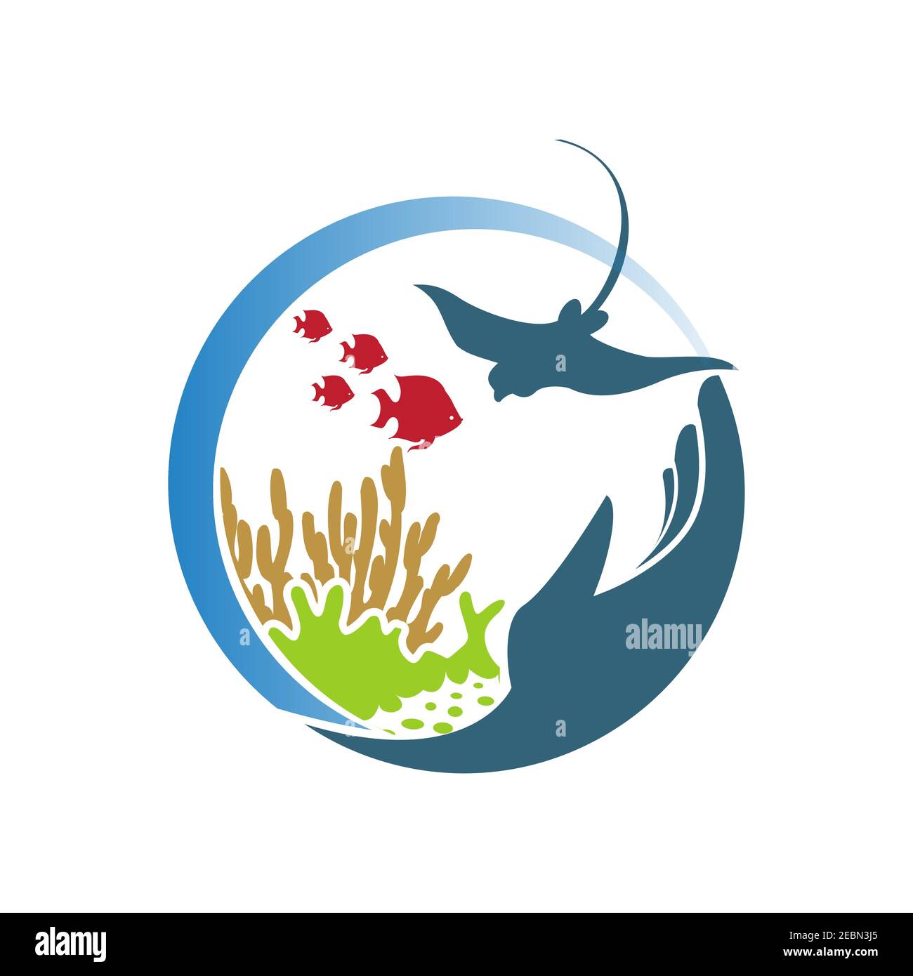 Illustration design récif faune sous-marine. Silhouette de récif de corail avec poisson et à la main pour la conception d'élément. Faune marine sous-marine. Vecteur Illustration de Vecteur