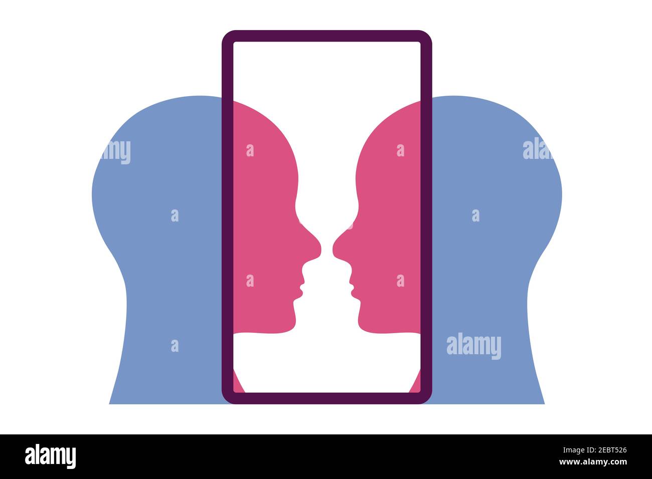 Logo de concept abstrait d'appel vidéo. Deux personnes parlent face à face. Illustration de deux personnes parlant sur un écran de smartphone, découpez le vecteur. Illustration de Vecteur