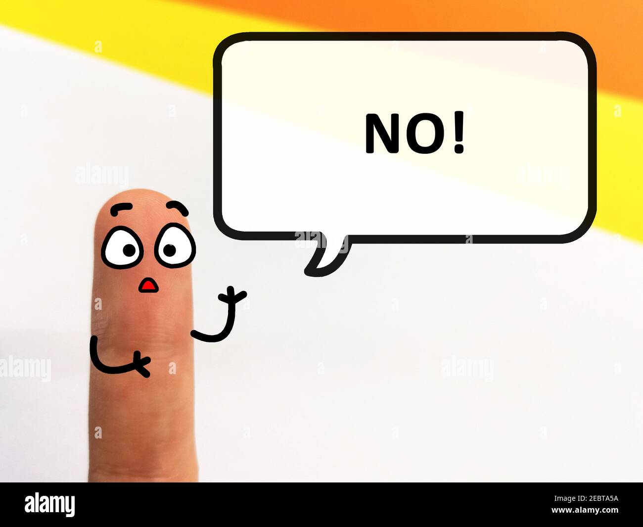 Un doigt est décoré comme une personne. Il dit non Banque D'Images