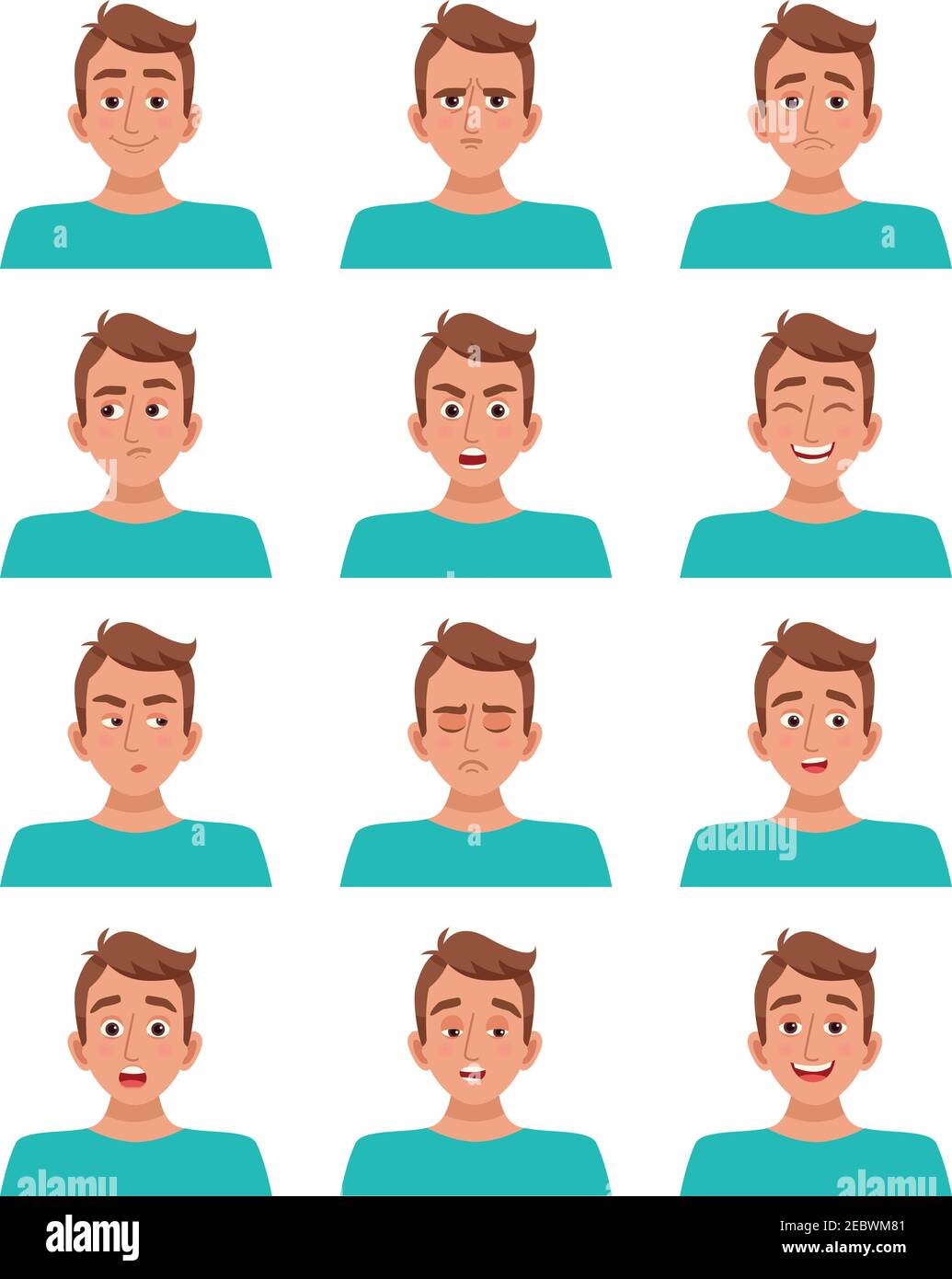 Avatar masculin personnage de dessin animé ensemble d'expressions faciales sourire rire colère peur tristesse bonheur surprise illustration vectorielle Illustration de Vecteur