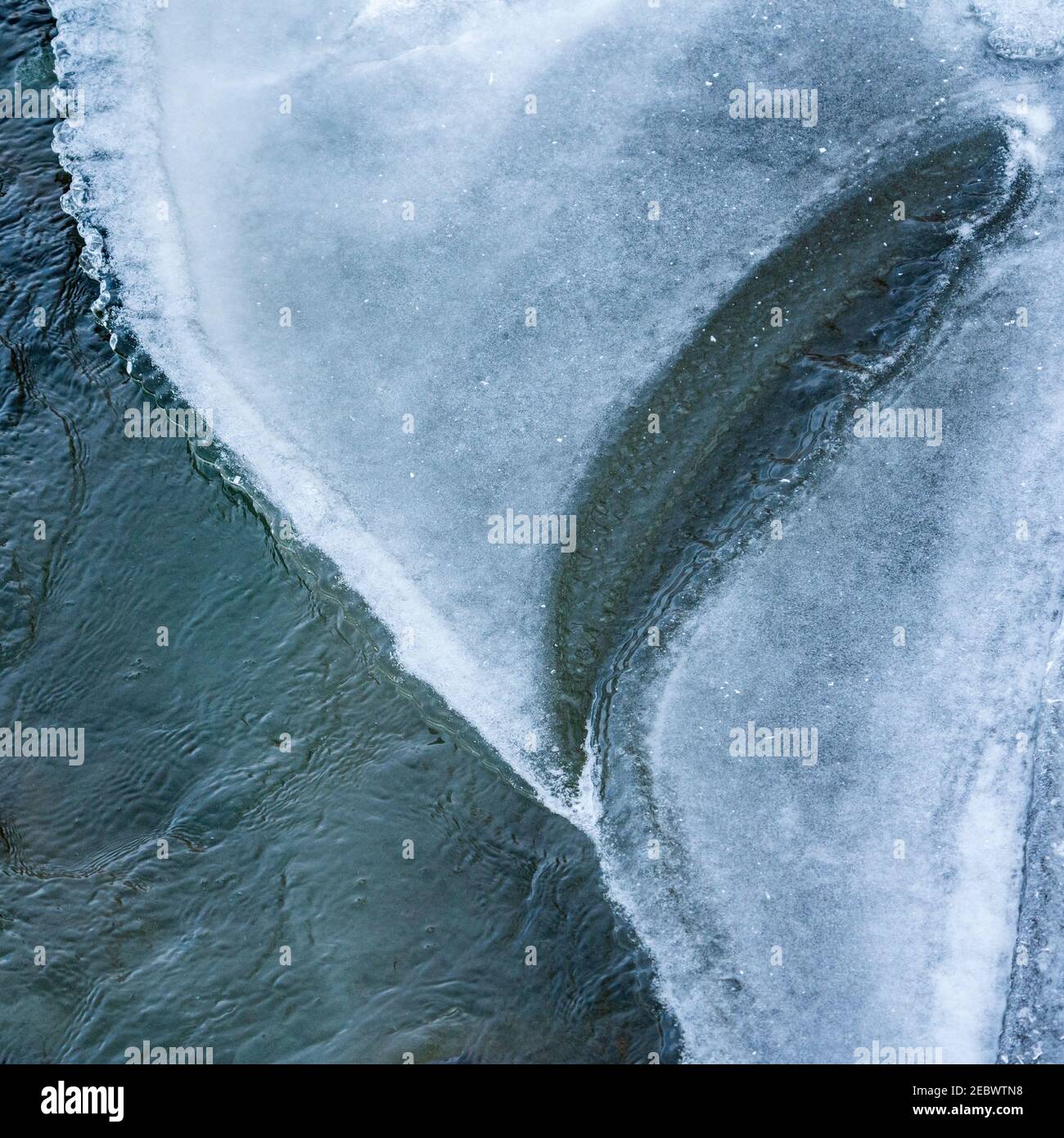 Bord de glace le long de la rivière en hiver Banque D'Images