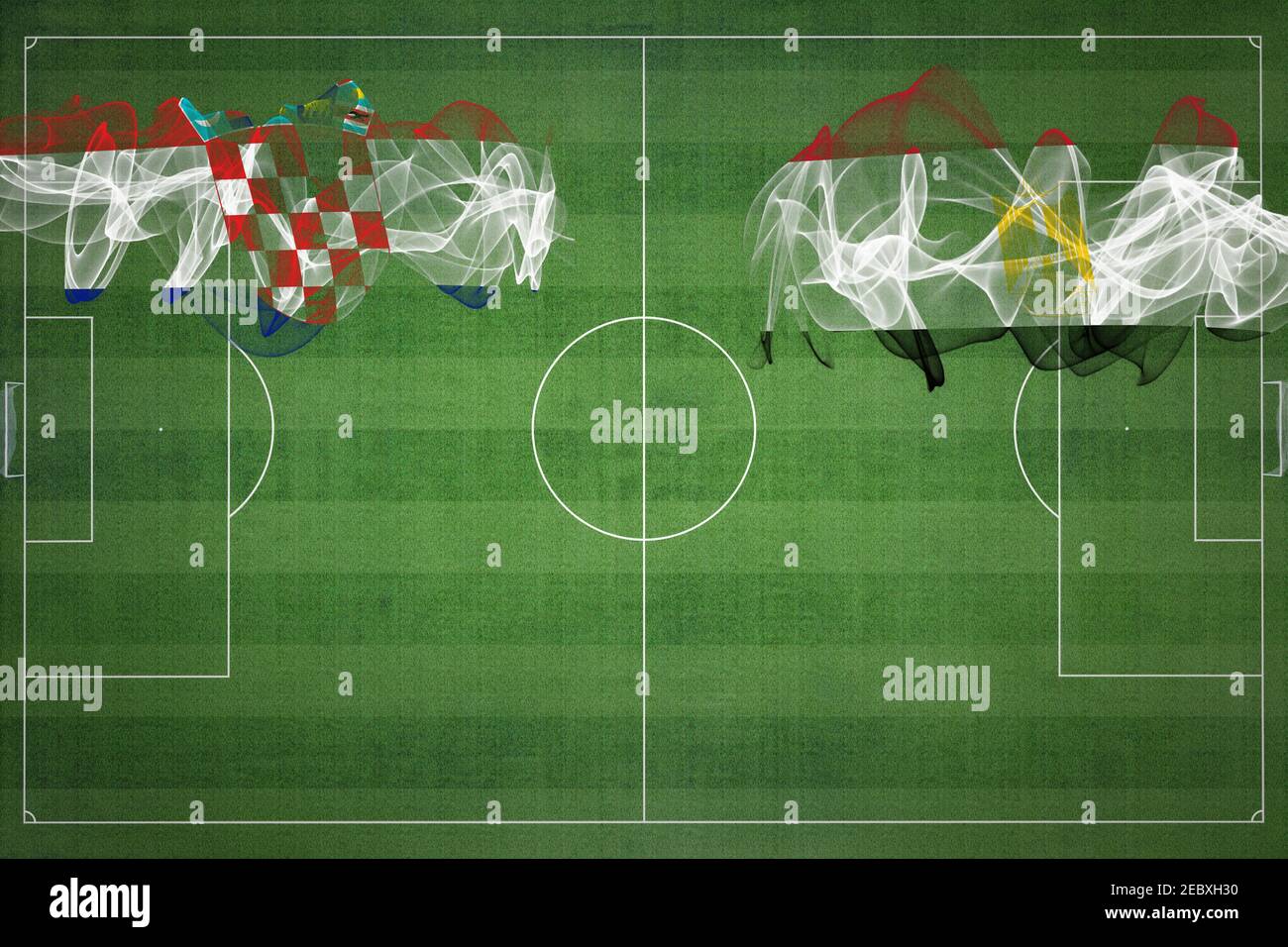 Match de football Croatie contre Egypte, couleurs nationales, drapeaux nationaux, terrain de football, jeu de football, concept de compétition, espace de copie Banque D'Images
