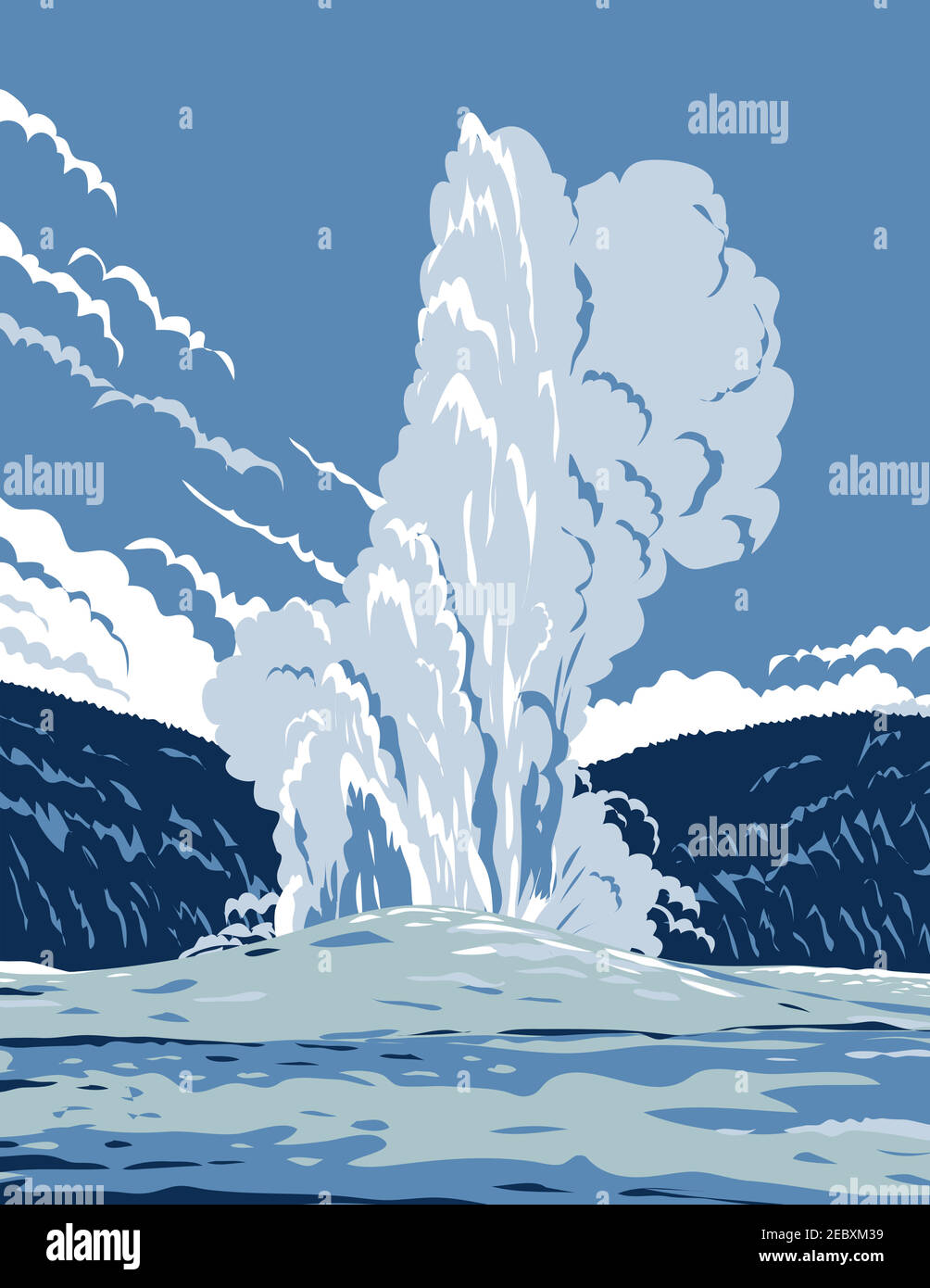 WPA affiche art de l'Old Faithful, un geyser de cône dans le parc national de Yellowstone dans le Wyoming, Etats-Unis d'Amérique fait en travaux projet administrati Illustration de Vecteur
