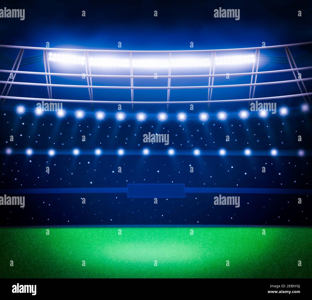 Stade de football moderne avec arrière-plan vide. Stade de sport nocturne avec lumières clignotantes et foule Banque D'Images