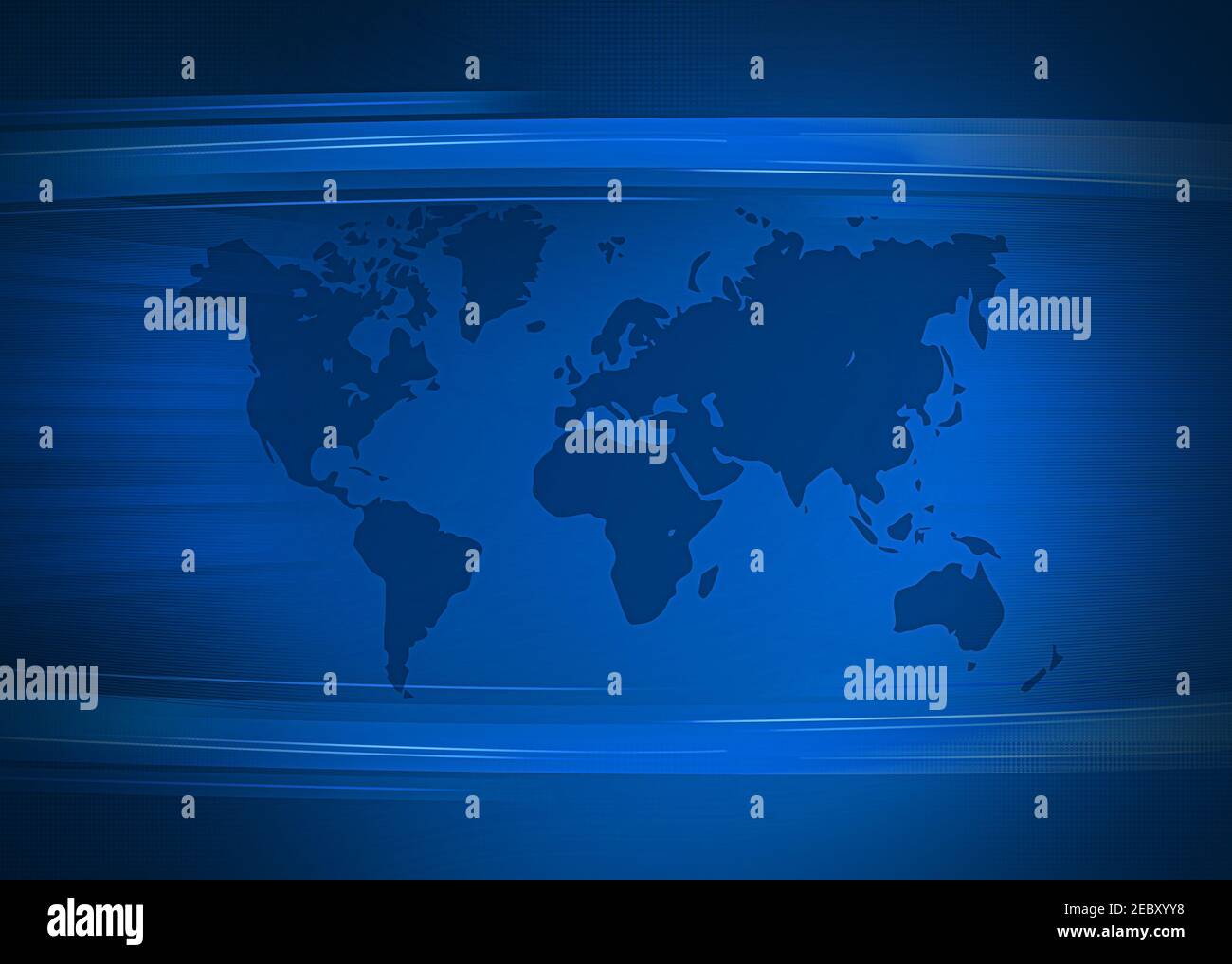 Fond d'écran Blue Breaking News avec formes brillantes et carte du monde à l'arrière. Concept abstrait Banque D'Images