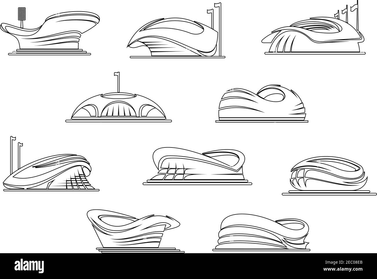 Symboles modernes du stade et de l'arène pour l'emblème de la compétition sportive ou élément de conception d'architecture avec contour des bâtiments abstraits Illustration de Vecteur Symboles modernes du stade et de l'arène pour l'emblème de la compétition sportive ou élément de conception d'architecture avec contour des bâtiments abstraits Illustration de Vecteur