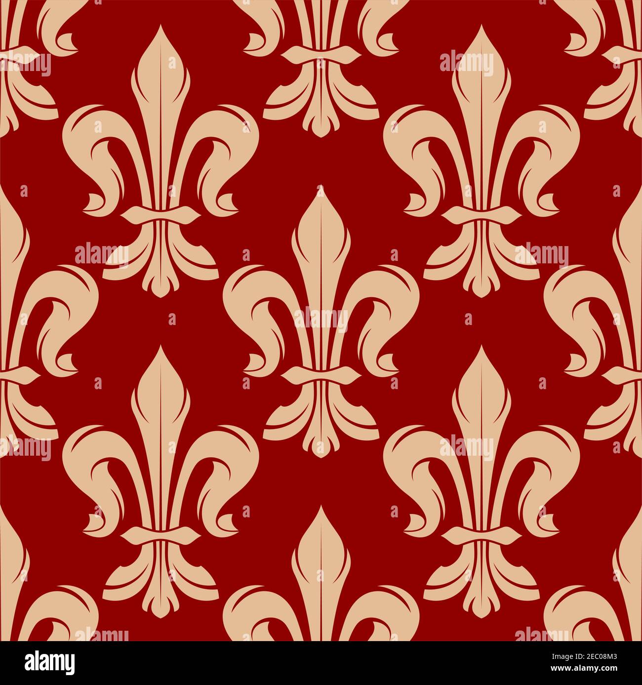 Motif fleuri bordeaux et beige sans couture avec fleurs de nénuphars royales françaises. Pour la conception intérieure ou arrière-plan Illustration de Vecteur