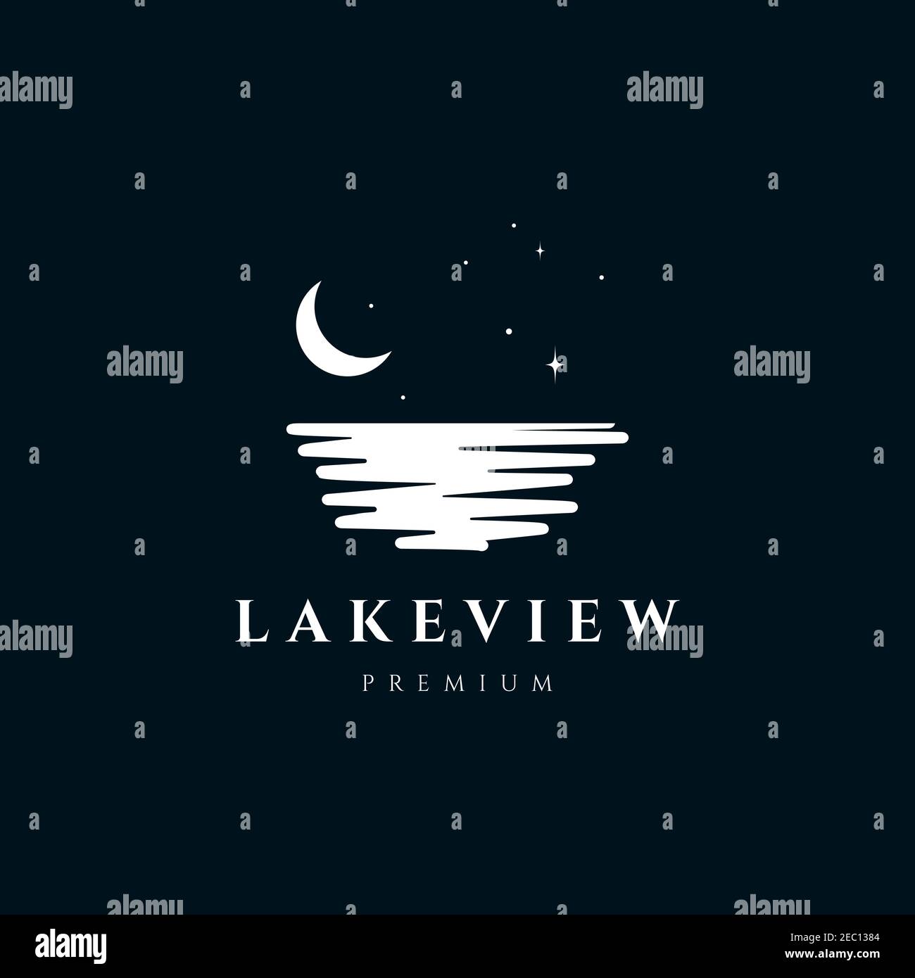 Vue sur le lac dans la nuit illustration logo modèle vectoriel Illustration de Vecteur