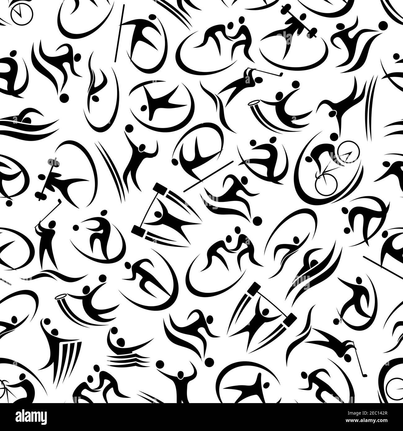 Noir et blanc modèle sans couture de football ou de football, basket-ball, course à pied, golf, cyclisme, volley-ball, lutte, jet javelin, haltérophilie, nage Illustration de Vecteur