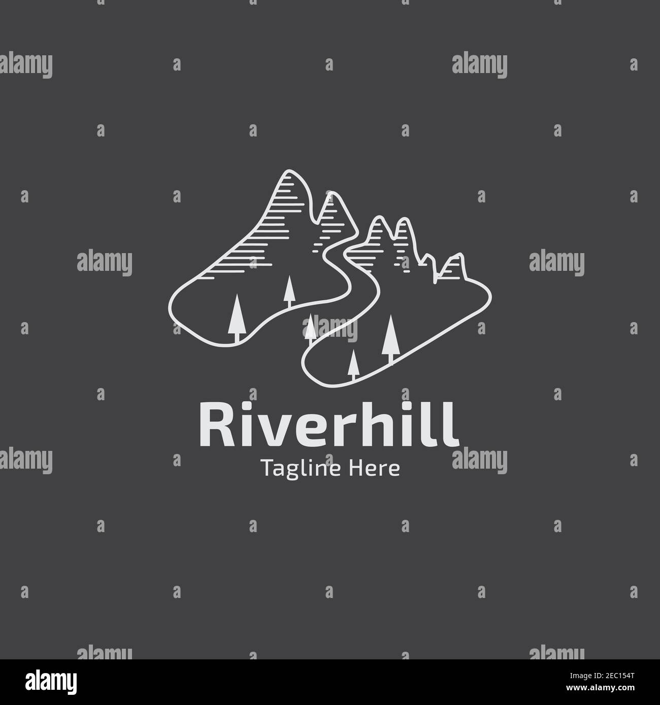 Hill avec creek illustration logo design art dessin modèle vectoriel Illustration de Vecteur