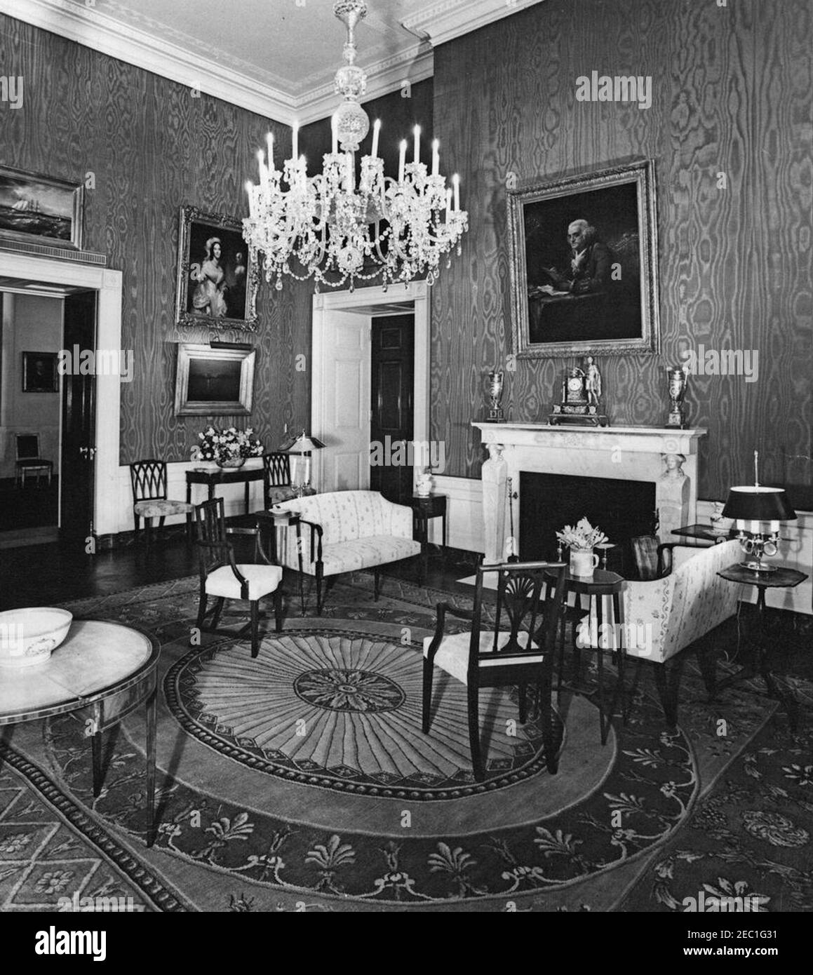 Chambres White House : bleu, vert. Vue sur la chambre Green. White House, Washington, D.C. Banque D'Images Chambres White House : bleu, vert. Vue sur la chambre Green. White House, Washington, D.C. Banque D'Images