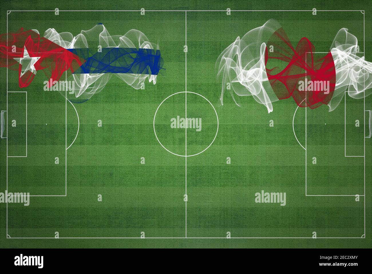 Match de football Cuba contre le Japon, couleurs nationales, drapeaux nationaux, terrain de football, jeu de football, concept de compétition, espace de copie Banque D'Images