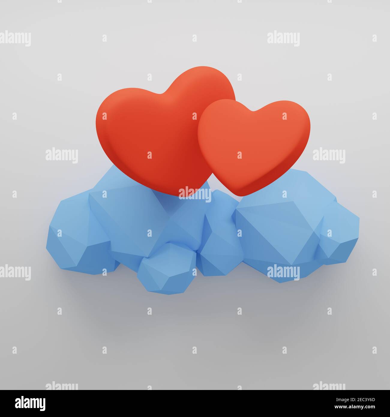 Deux cœurs sur le nuage. Concept. illustration 3d, rendu 3d. Banque D'Images