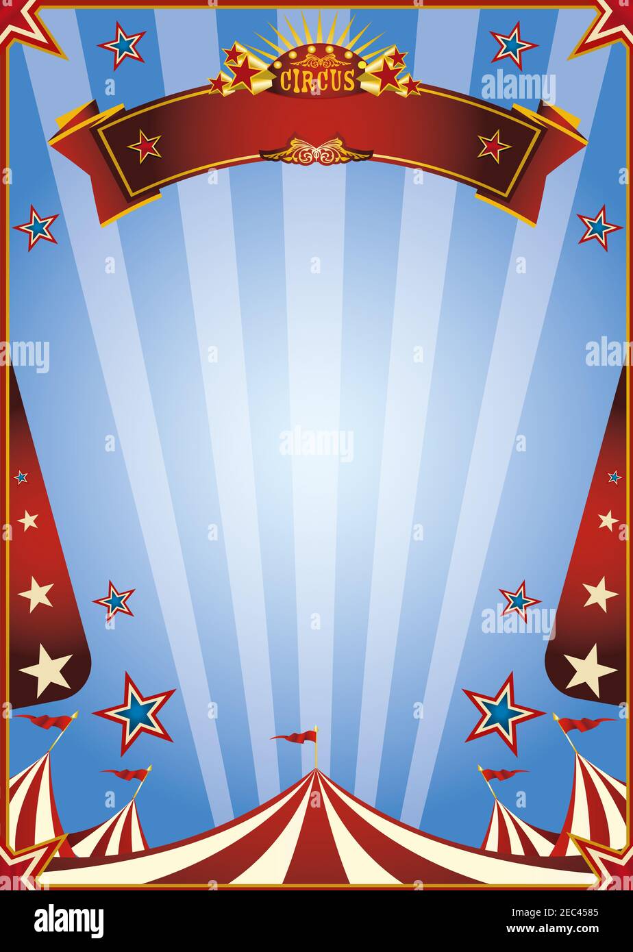Un fond de cirque bleu pour une affiche avec un ruban pour votre message ! Banque D'Images