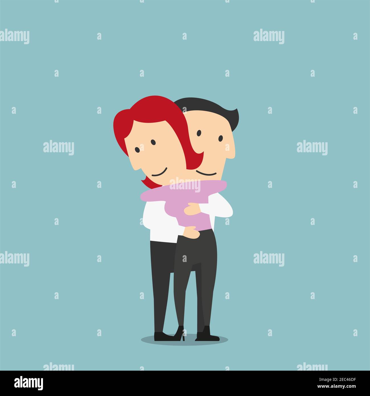 Les Couples Amoureux De Dessins Animes Se Tiennent Debout Et Embrasent Avec Des Sourires Heureux Peut Etre Utilise Comme L Amour Le Mariage La Famille Et La Conception De Themes De Relation Image