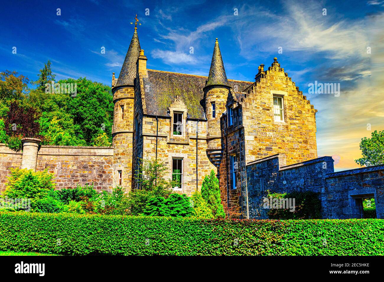 East Lodge Castle Grant, ancien siège de Clan Grant chefs de Strathspe hanté par le fantôme de Lady Barbara Grant, Grantown-on-Spey, Moray, Écosse Banque D'Images