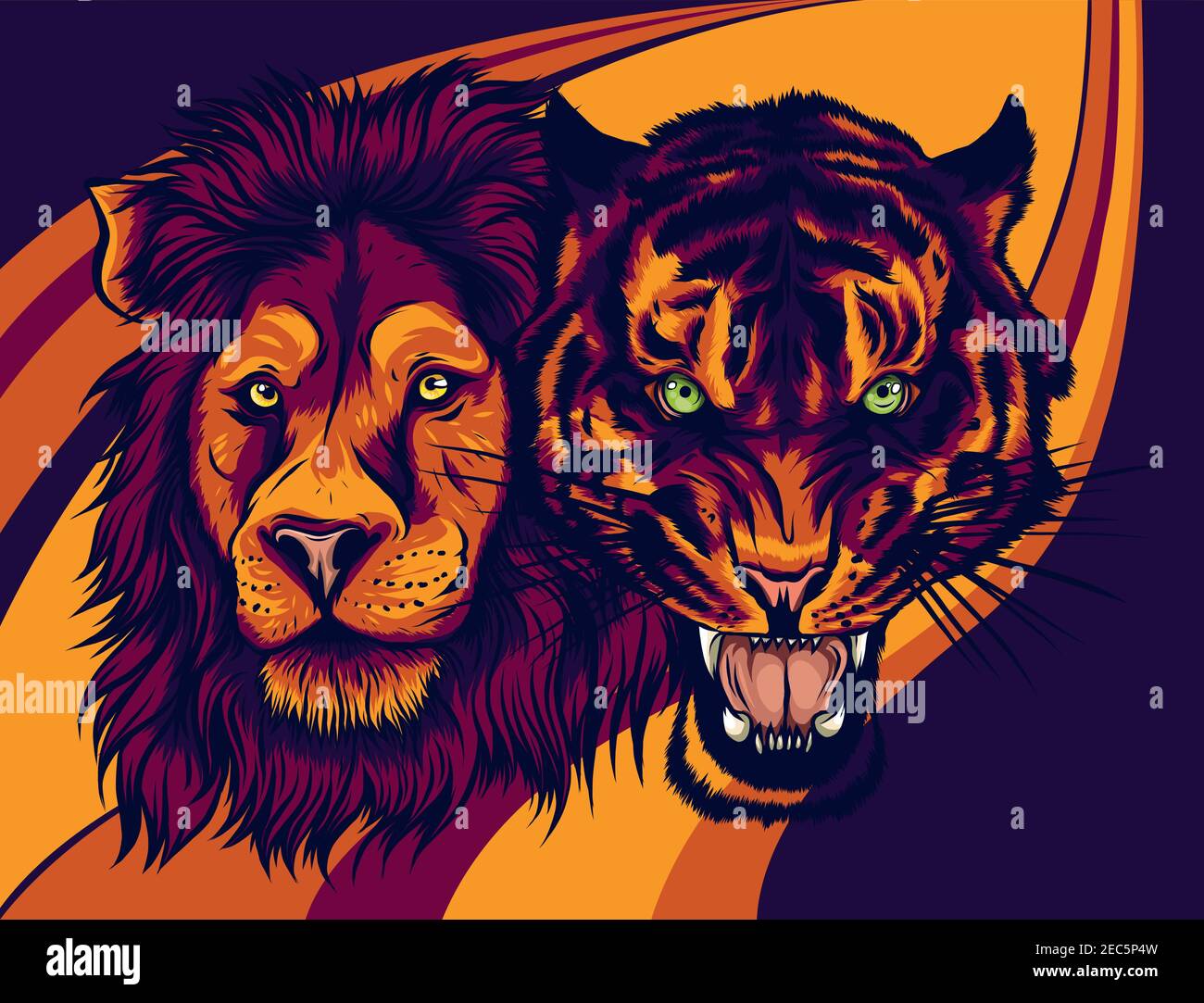 Illustration du vecteur Angry Male Lion contre Angry Tiger. Illustration de Vecteur
