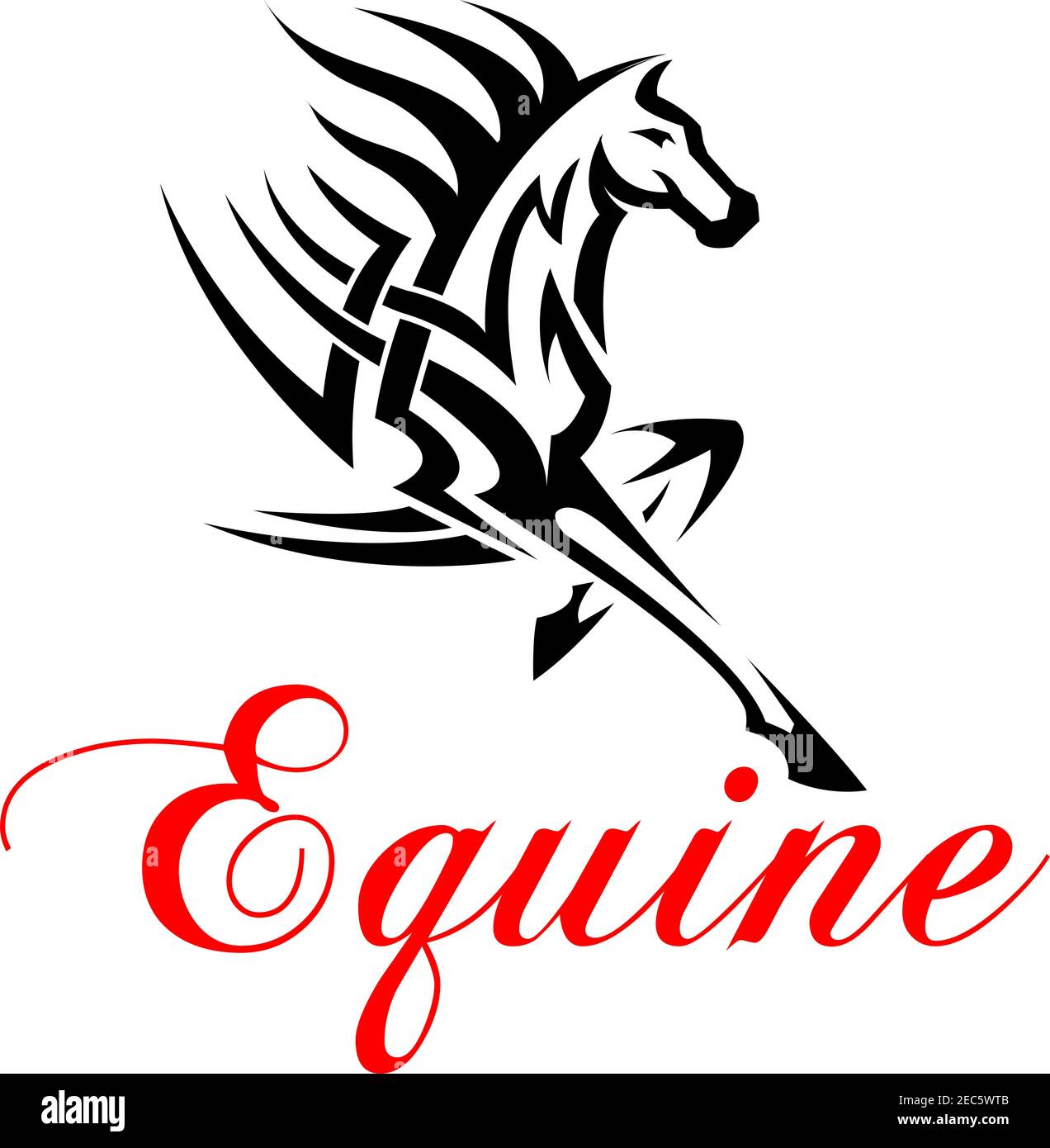 Cheval de course à pied avec silhouette avant étirée avec modèle tribal de muscles puissants et de manie fluide. Imprimé tattoo ou t-shirt sur le thème des équidés Illustration de Vecteur