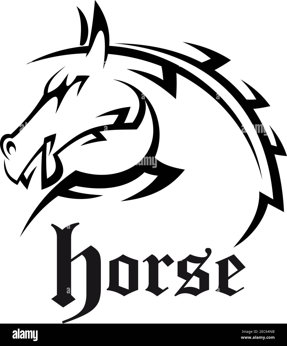 Icône arrondie à tête d'étalon arabe pour tatouage ou mascotte de sport avec dessin d'illustration de quartiers de cheval avec des oreilles d'alerte, décoré par tribal Illustration de Vecteur