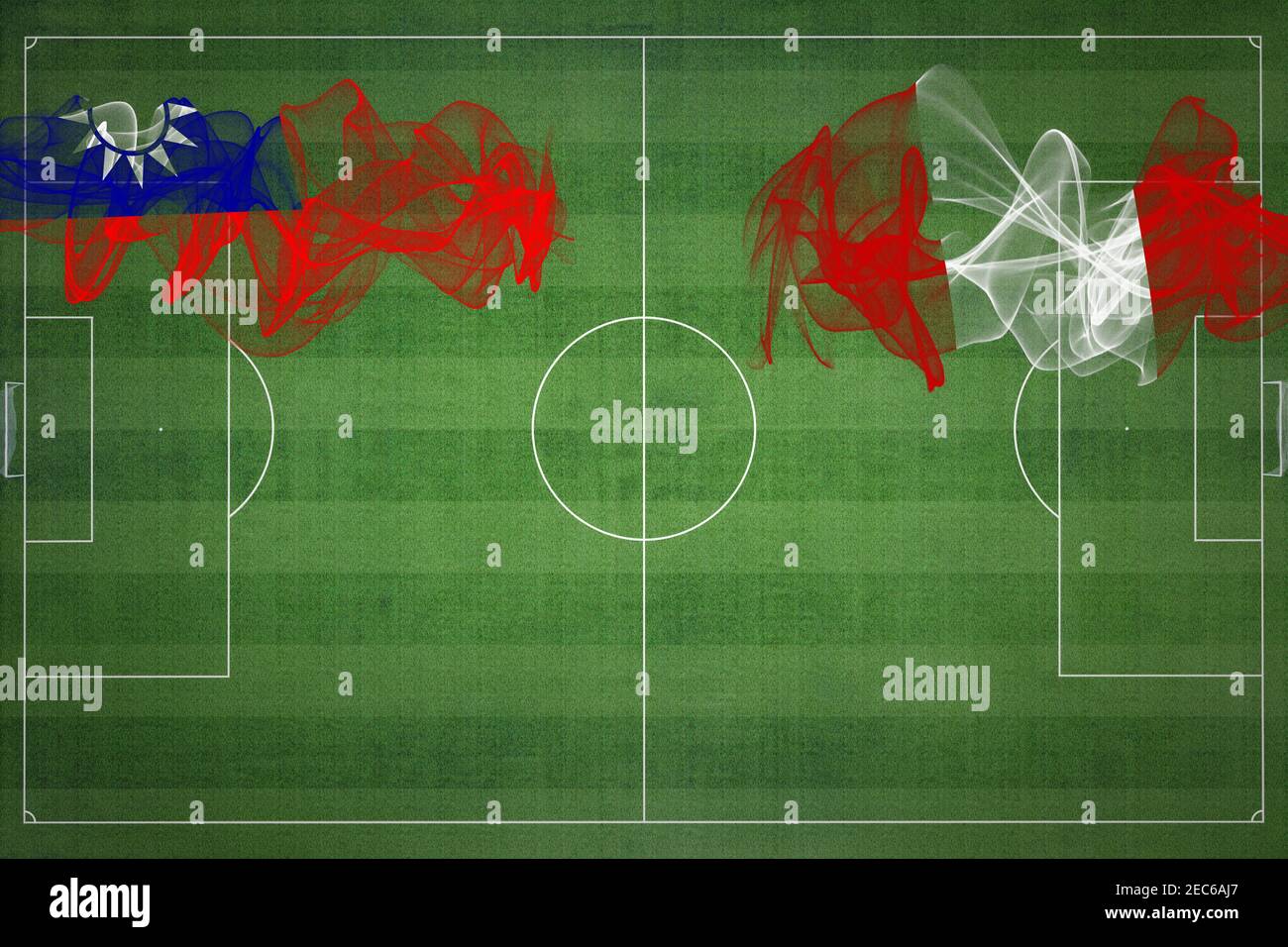 Match de football Taïwan contre Pérou, couleurs nationales, drapeaux nationaux, terrain de football, jeu de football, concept de compétition, espace de copie Banque D'Images