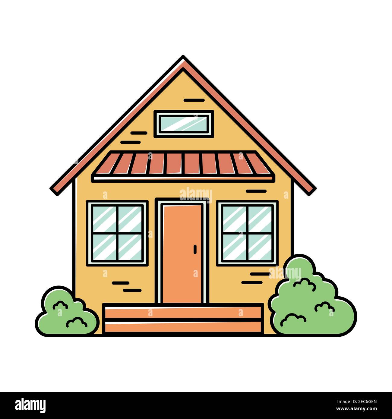 Icône de couleur d'une maison de campagne. Icône jardin. Logo Lineart Illustration de Vecteur