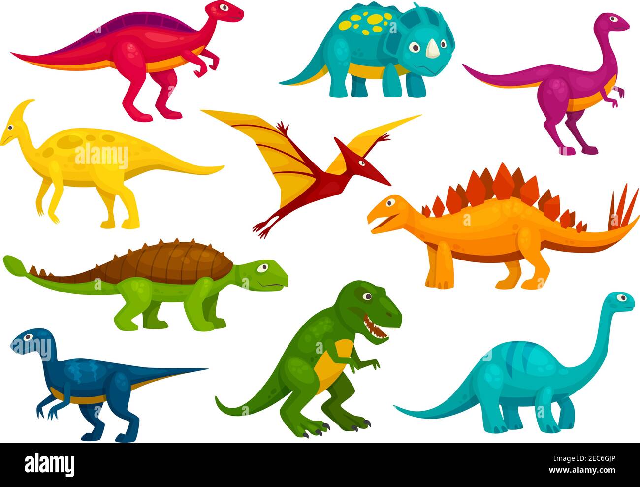 Collection de dessins animés dinosaures. T-rex mignon, tyrannosaurus, ptérosaur, personnages jouets ptérodactyles. Animaux vectoriels Illustration de Vecteur