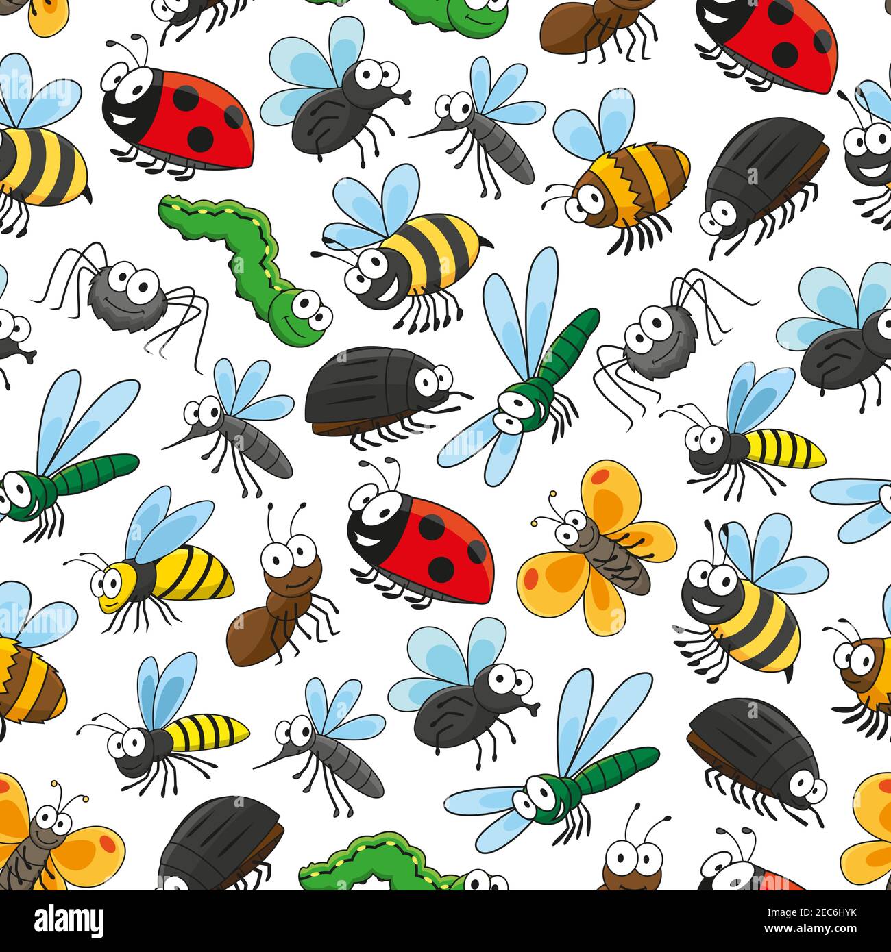 Insectes Et Insectes Drole De Dessin Anime Fond D Ecran Sans Couture Avec Motif Vectoriel De Personnages Colores Mignons De Bourdon Abeille Coleoptere Coccinelle Araignee Butterf Image Vectorielle Stock Alamy