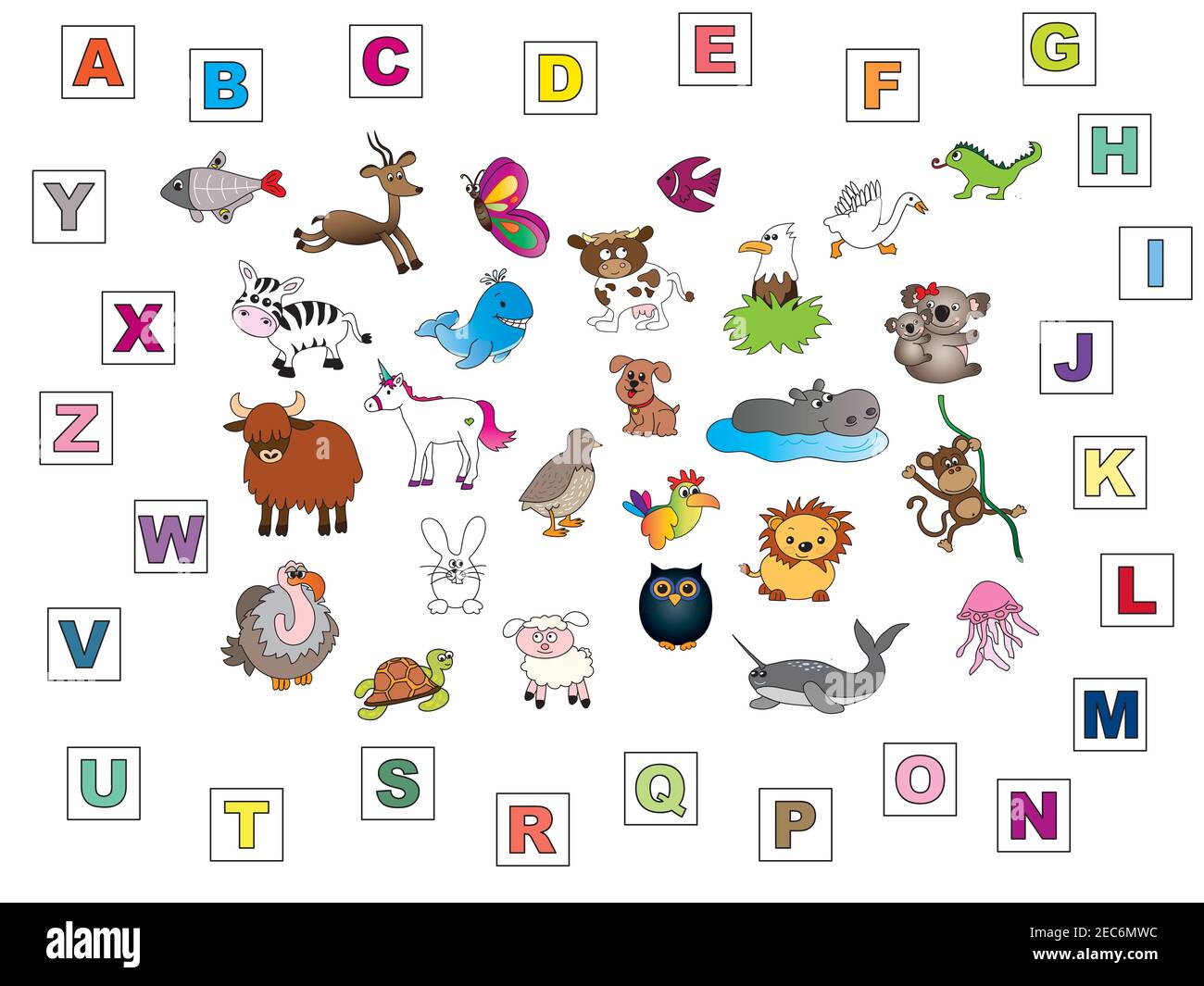 trouvez l'animal avec sa lettre initiale Banque D'Images