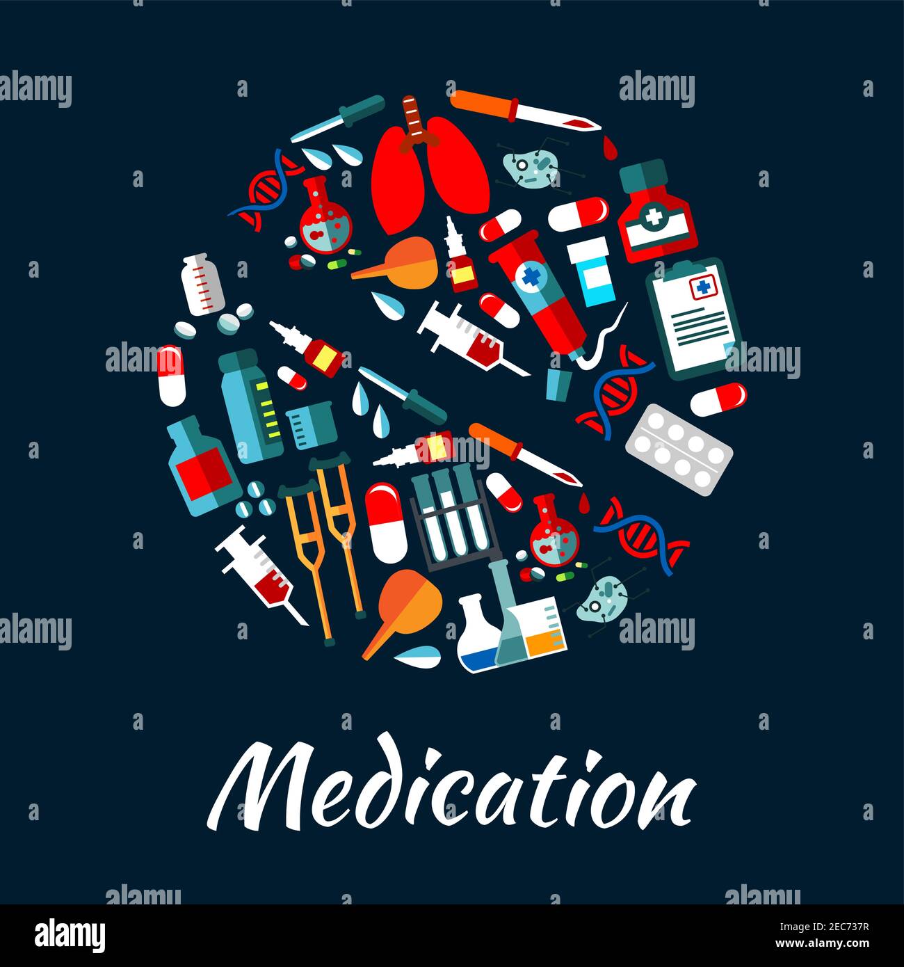 Affiche de médicament avec icônes en forme de pilule. Éléments vectoriels médicaux. Infographie hospitalière avec icônes de matériel de santé compte-gouttes, seringue, sc Illustration de Vecteur