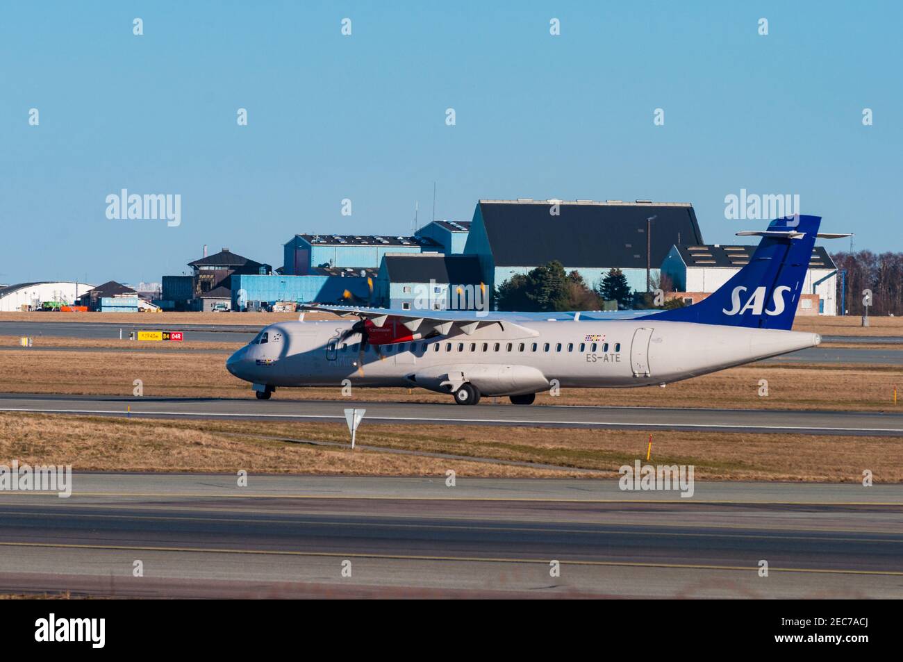 Copenhague Danemark - mars 18. 2018 : avion SAS ATR72 à l'aéroport de Copenhague Banque D'Images