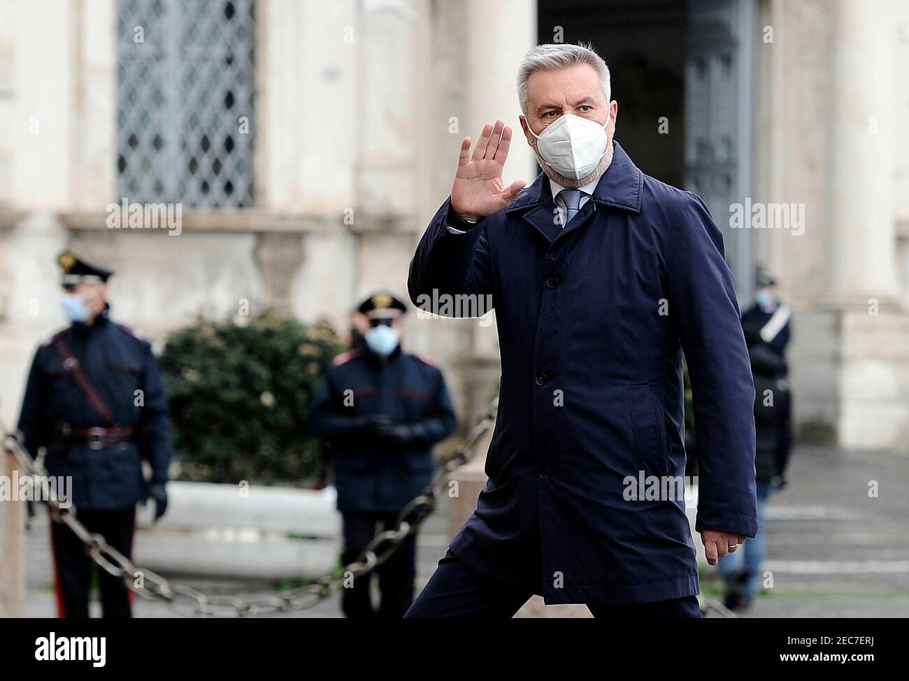 Rome, Italie. 13 février 2021. Lorenzo Guérini, nommé ministre de la Défense au nouveau gouvernement de Mario Draghi arrive au Quirinale pour la cérémonie de serment crédit: Agence de photo indépendante/Alamy Live News Banque D'Images