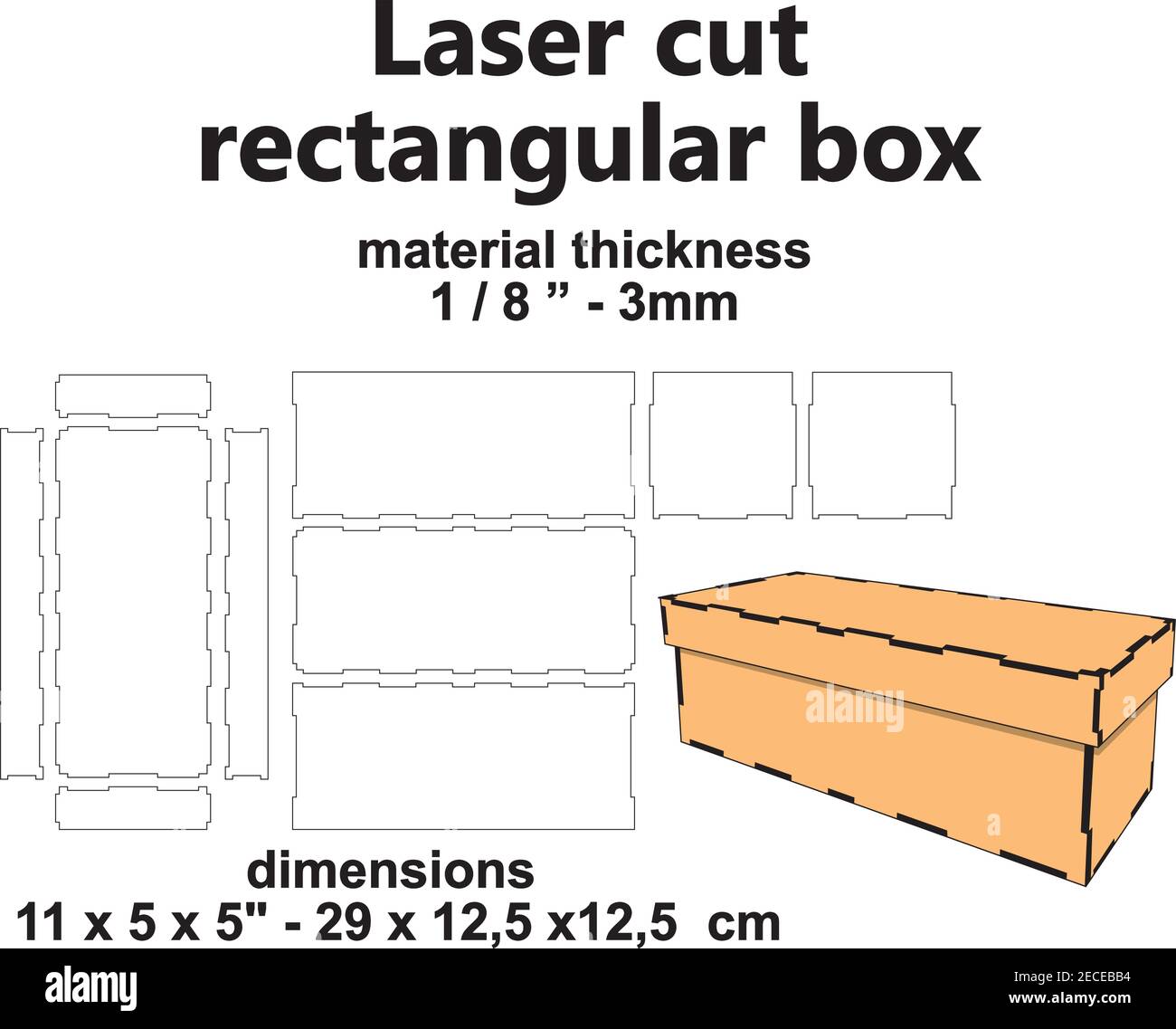 Découpe au laser boîte de découpe au laser boîte rectangulaire avec couvercle vectoriel modèle de modèle de caisse en bois de désélection en bois de contreplaqué mdf acrylique Illustration de Vecteur